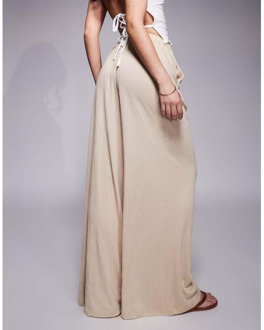 ASOS Natural Crinkle Tie Waist Wide Leg Trouser Co Ord
