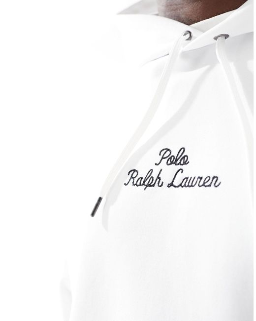 Polo Ralph Lauren White Central Logo Double Knit Hoodie for men
