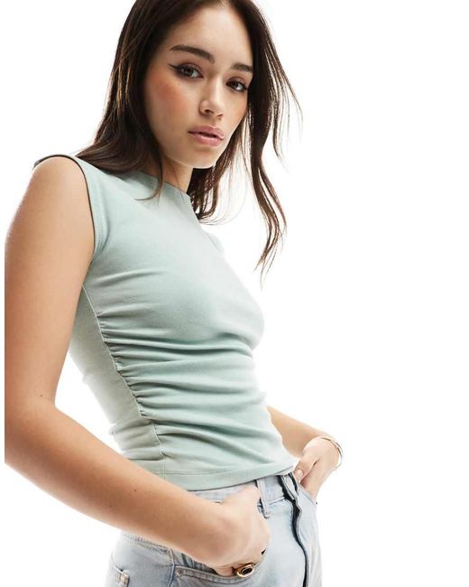 Stradivarius Top Met Korte Mouwen En Rimpeleffect in het Blue