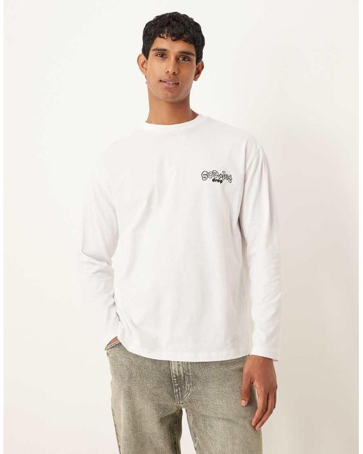 ASOS Natural Long Sleeve Relaxed T-Shirt With Fruit Bubble Print for men