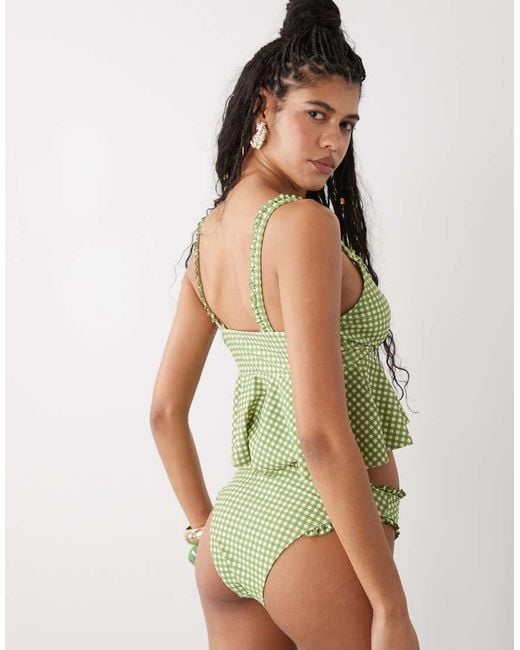 Reclaimed Vintage Green Hipster Bikini Bottoms With Frill Detail