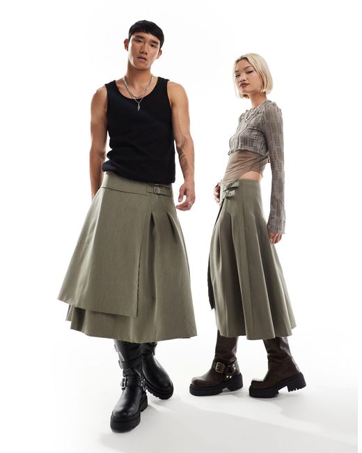 Reclaimed (vintage) Black Genderless Tailored Kilt Skirt With Buckle