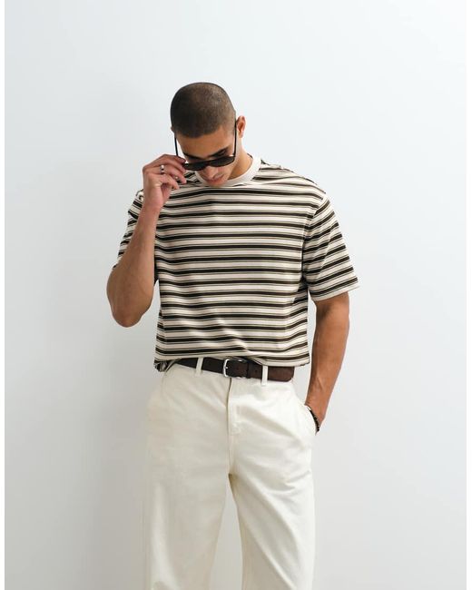 SELECTED White Heavyweight Oversized Stripe T-shirt for men