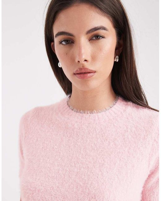 Threadbare Pink Short Sleeve Fluffy Knit Top