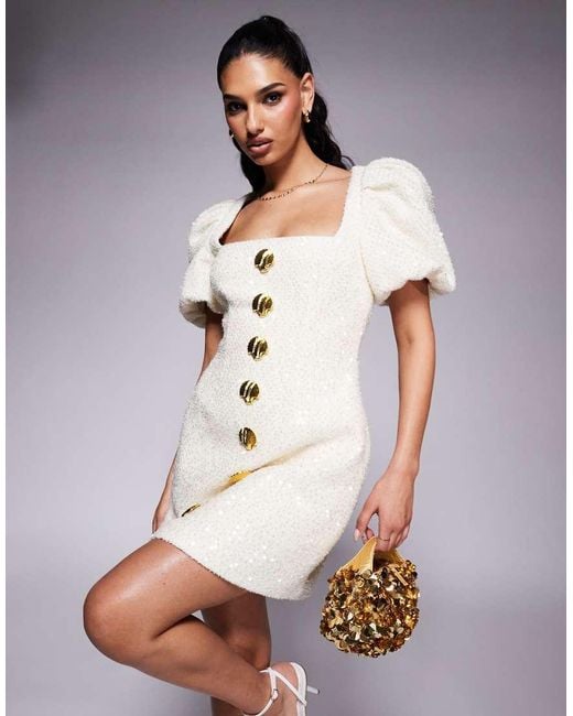 Lavish Alice White Sequin Boucle Shell Mini Dress