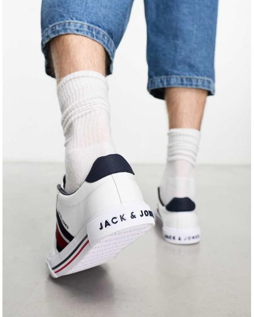 Jack & Jones Blue Canvas Trainer With Contrast Stripe Panel for men