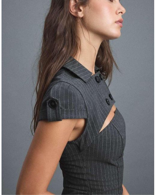 Stradivarius Gray Tailored Mini Dress With Buttons