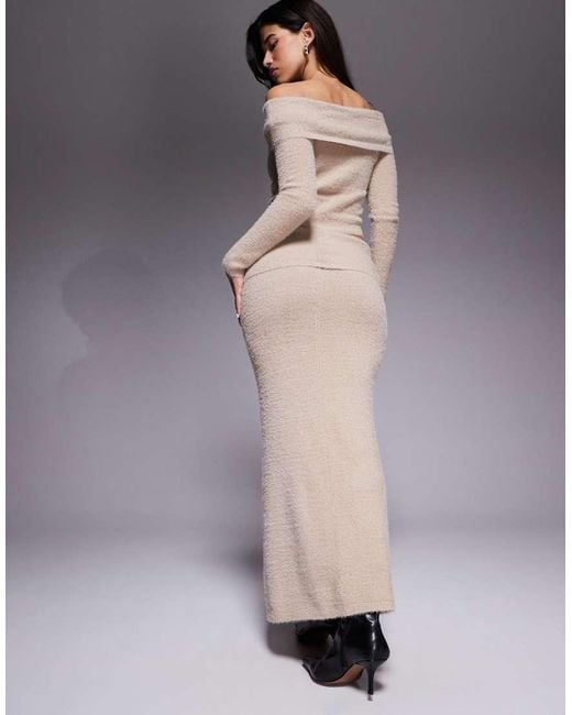 Aria Cove Gray Fluffy Knit Metal Detail Foldover Maxi Skirt