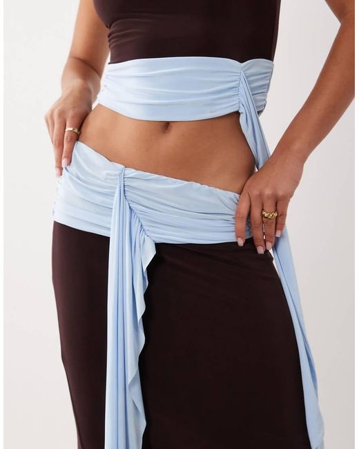 Missy Empire White Slinky Mid Waist Colourblock Drape Waist Detail Maxi Skirt Co-Ord