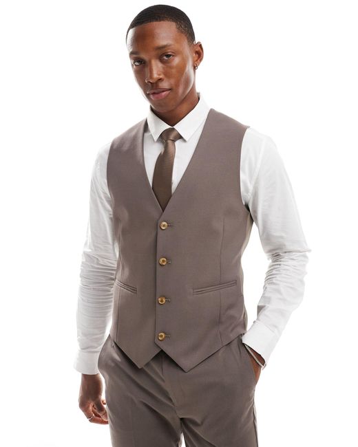 ASOS Brown Skinny Suit Waistcoat for men
