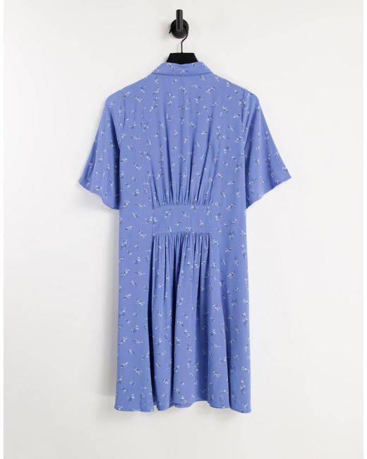 Y.a.s - robe chemise courte à imprimé floral et manches kimono - bleu Y.A.S en coloris Blue