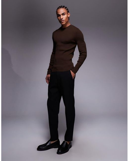 ASOS Gray Essential Muscle-fit Fine-rib Knit Crew-neck for men
