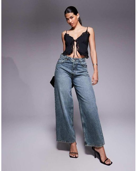 ASOS Top Van Gladde Stof Met Kanten Afwerking En Gestrikte Voorkant in het Black