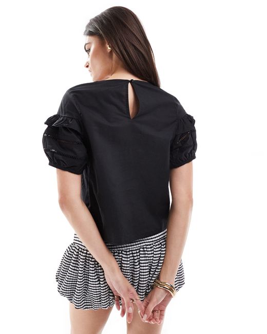 Miss Selfridge Black – popeline-bluse im viktorianischen stil