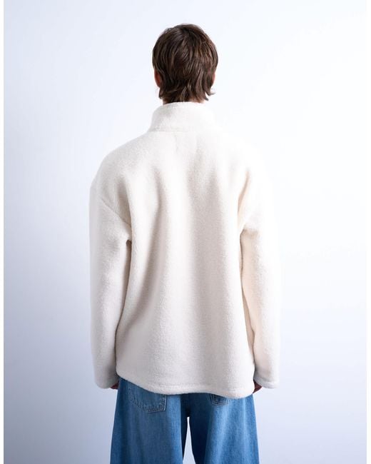 Topman White 1/4 Zip Borg Sweatshirt for men