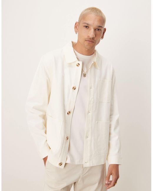 ASOS Natural Premium Linen Blend Worker Jacket for men