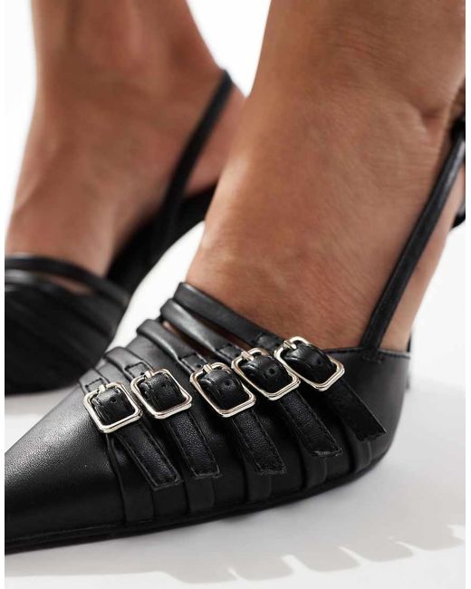 London Rebel White Lillie Buckle Detail Sling Back High Heels