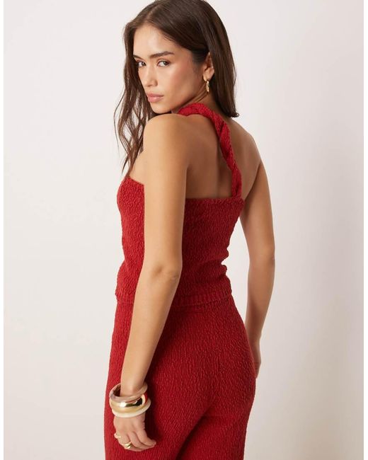 ASOS Red Knitted Slub Twist Detail One Shoulder Top Co-ord