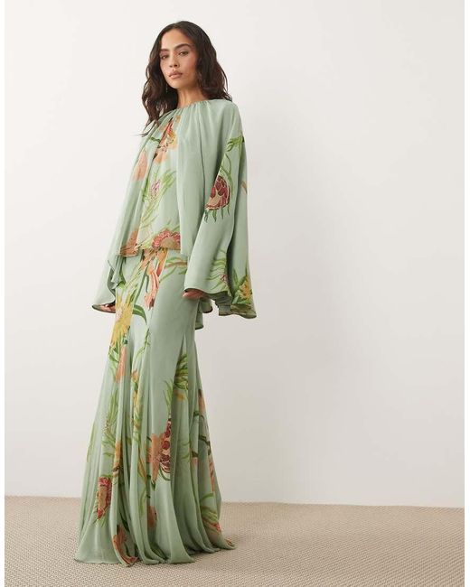 ASOS Green Full Volume Cape Maxi Dress With Godets