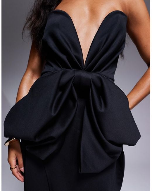 ASOS Black Bandeau Midi Dress With Oversized Bow