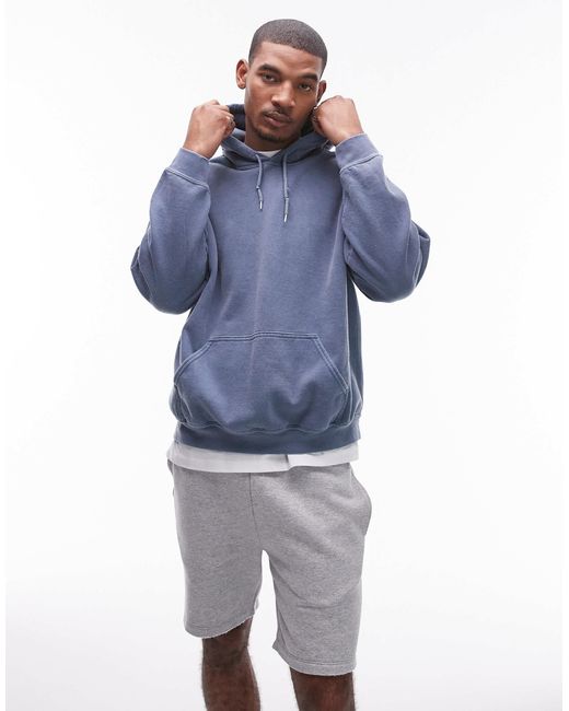 TOPMAN Vintage Wash Oversized Hoodie in Blue for Men Lyst