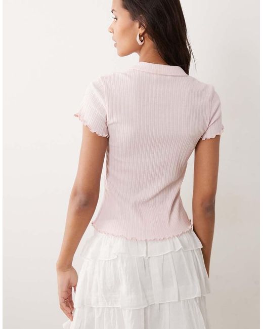 Miss Selfridge Pink Fitted Shirt With Lettuce Edge