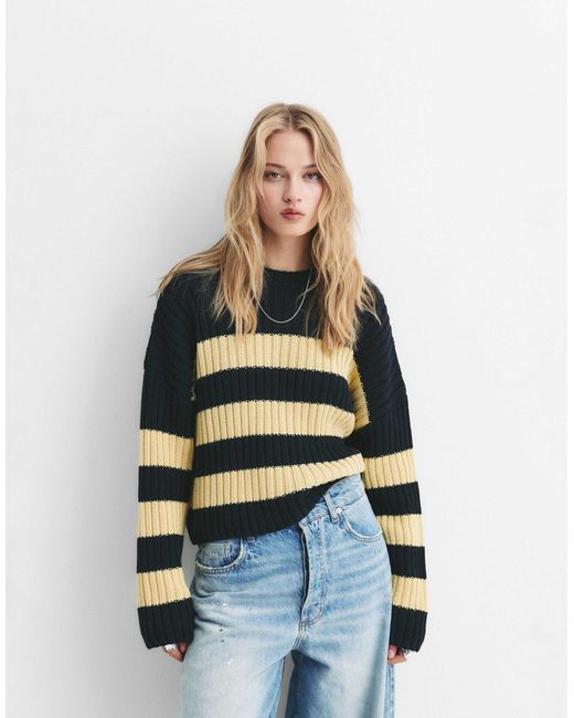 Pull rayé Pull&Bear en coloris White