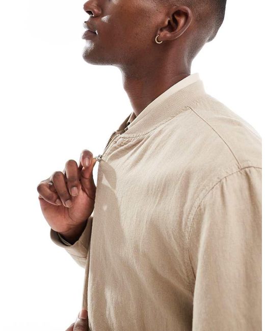 New Look Natural Linen Bomber Jacket for men