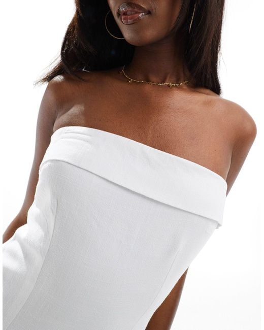 In The Style White Linen Mix Bandeau Fold Over Maxi Dress