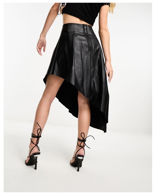 Miss Selfridge Black Faux Leather Asym Pleated Skirt