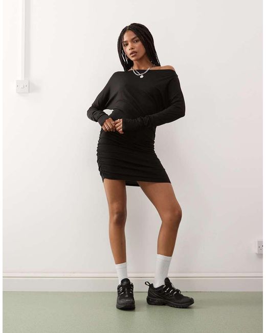 Weekday Black Off Shoulder Long Sleeve Mini Dress