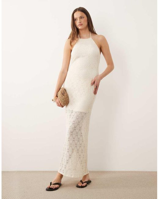 Vero Moda Brown Stretch Lace Halter Maxi Dress