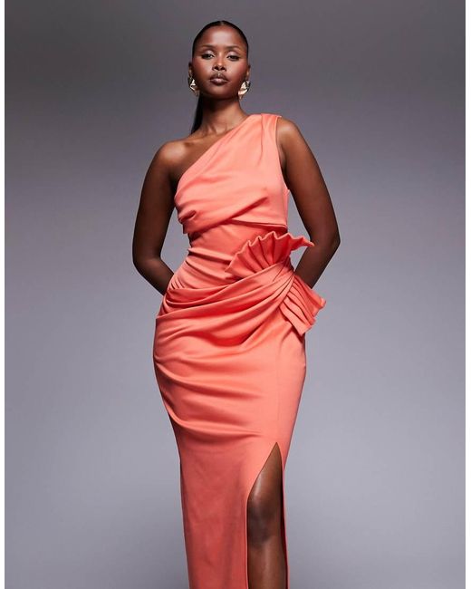 ASOS Red One Shoulder Pleated Detail Mini Dress
