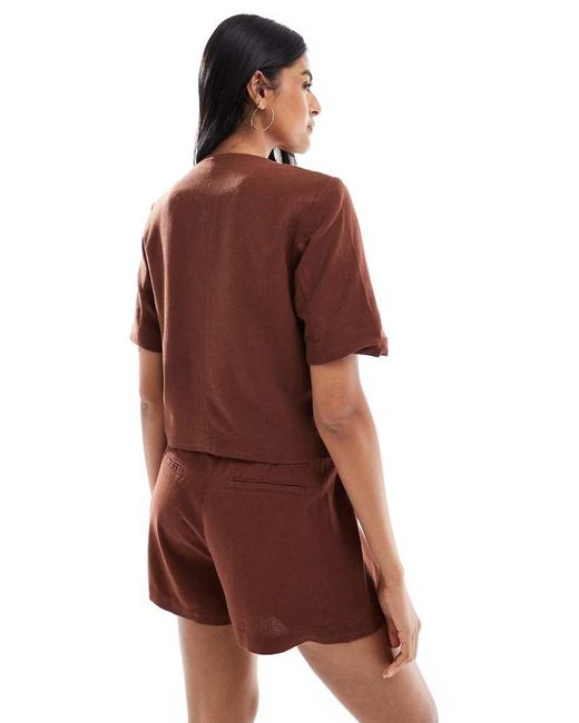 Vero Moda Red Linen Touch Short Sleeve Cropped Blazer Co-ord