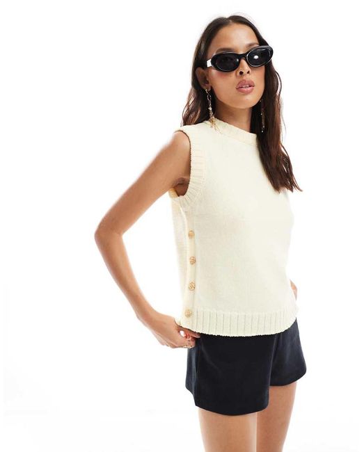 Chaleco Amarillo Pastel Abotonado En Los Laterales De Punto De -Blanco ASOS de color White