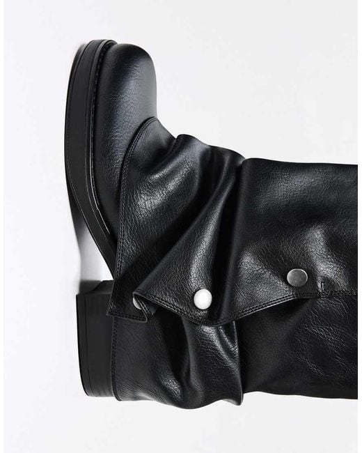 Bershka Black Flat Buckle Trousers Boots