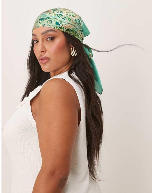 Accessorize Green Polly Paisley Satin Square Scarf