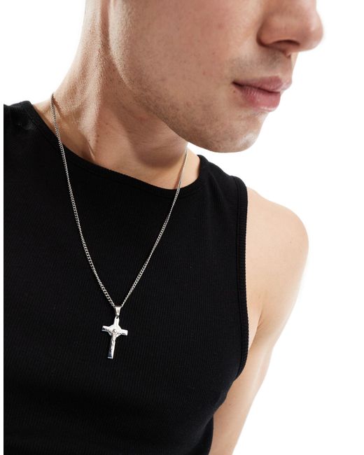 ASOS Black Waterproof Stainless Steel Necklace With Cross Pendant for men