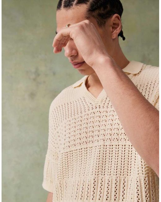 Polo Holgado Con Muesca En El Cuello De Punto De Croché De -Neutro ASOS de hombre de color Green