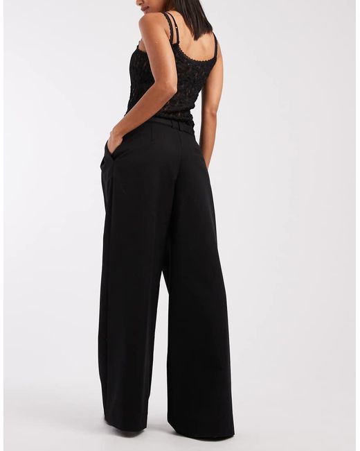 Pantaloni A Fondo Ampio Neri Sartoriali Con Cintura E Vita Bassa di ASOS in Black