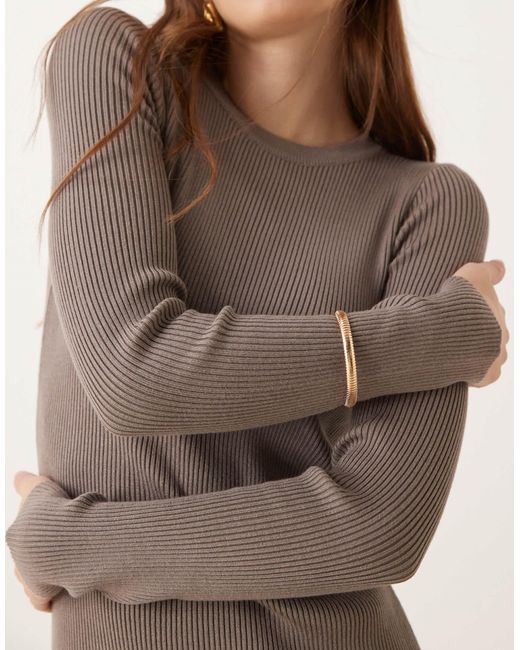 New Look Natural Crew Neck Ribbed Knitted Midi Dress