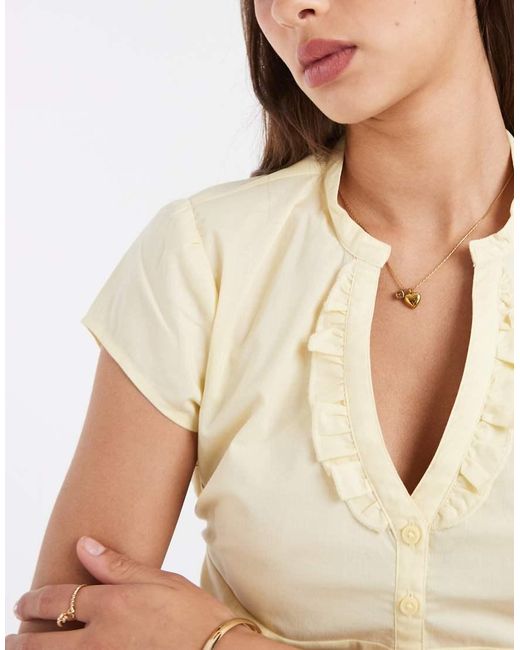 Hollister White Cinched Short Sleeve Henley Shirt
