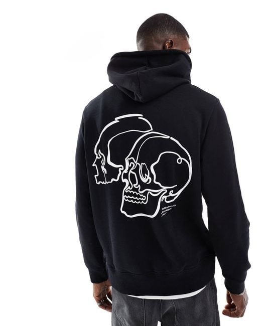 Jack & Jones Black Oversized Hoodie With Skull Back Print for men