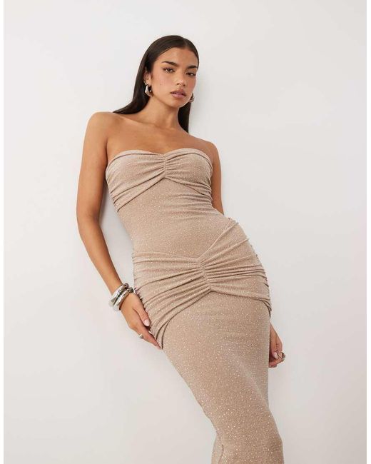 Wanderdoll White Pia Bandeau Ruched Hotfix Maxi Dress
