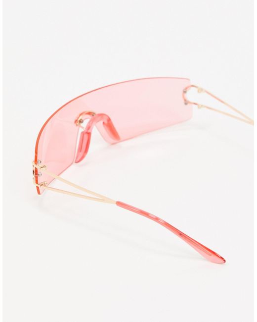 Asos Wrap Rimless 90s Sunglasses In Gold Metallic Lyst 