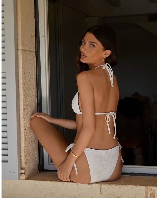 The Frolic Brown Exclusive Broderie Lace Trim Triangle Bikini Top Co-Ord