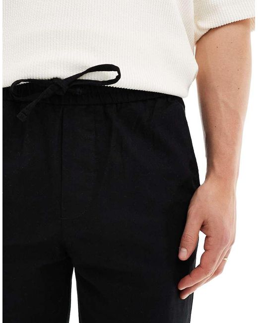 Only & Sons Black Linen Mix Loose Fit Trousers for men