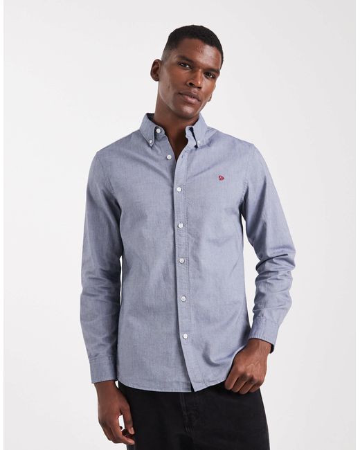 Superdry – classic – langärmliges oxford-hemd aus chambray in Blue für Herren