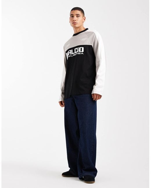 ASOS White Oversized Long Sleeve T-shirt With Cut And Sew Panelling And Text Graphic for men