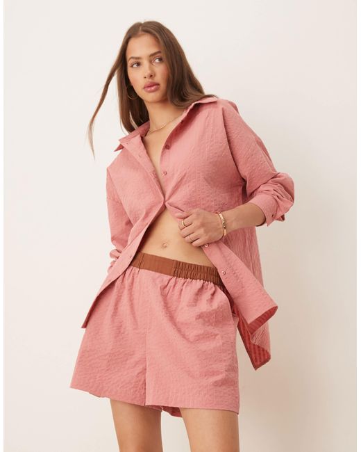 Short style caleçon d'ensemble en crêpe avec taille contrastante à rayures ASOS en coloris Pink